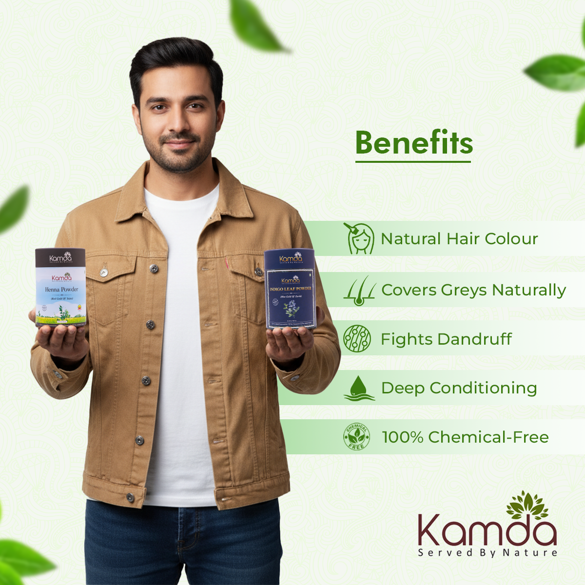 Kamda Hair & Beard Care Kit (Henna + Indigo Combo Pack)