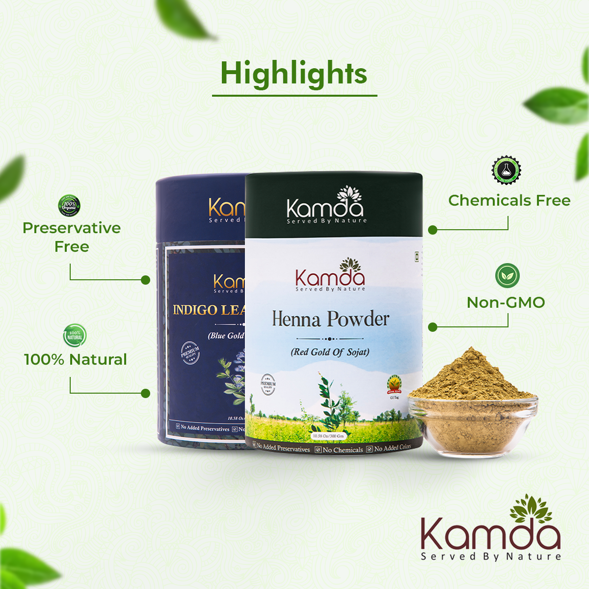 Kamda Hair & Beard Care Kit (Henna + Indigo Combo Pack)