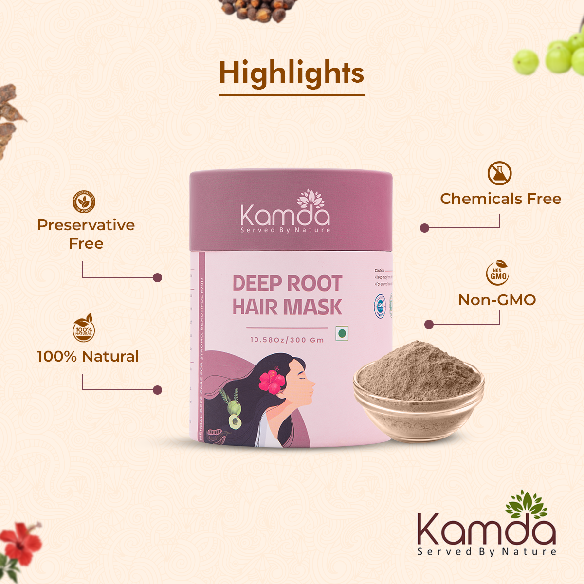 Kamda Deep Root Hair Mask (Pure Herbal Blend for Hair Strength & Growth)