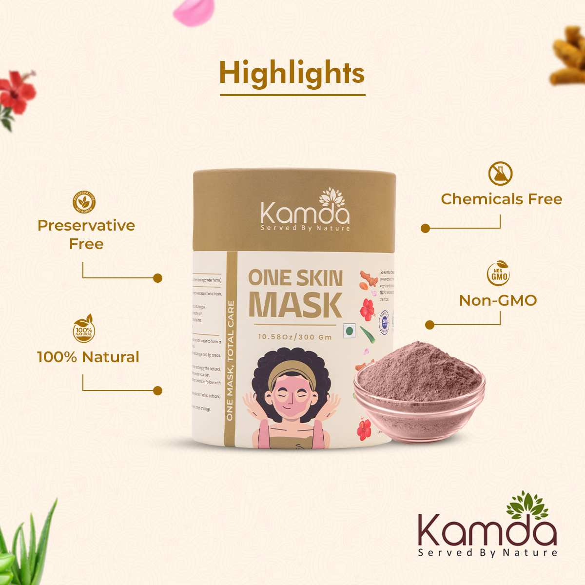 Kamda One Skin Mask (Pure Herbal Blend for Face, Hands & Body)