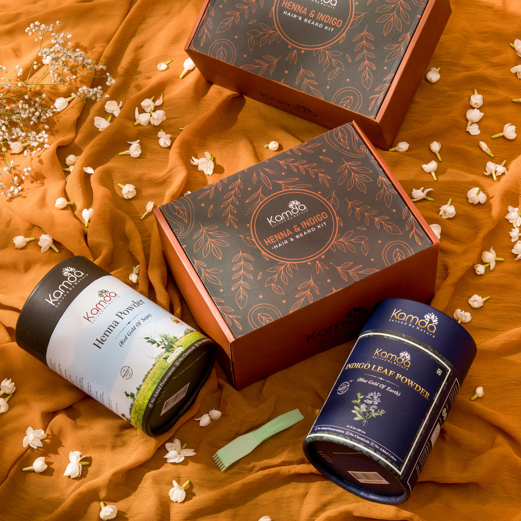 Kamda Hair & Beard Care Kit (Henna + Indigo Combo Pack)